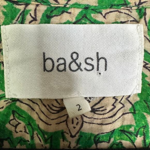 BA&SH Ba & Sh Paz Floral Printed Mini Shirt Dress In Green Women’s 2 3/4 Sleeves - Picture 3 of 10